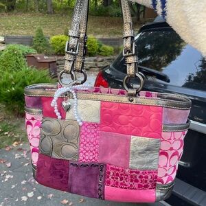 Coach pink/purple patchwork tote